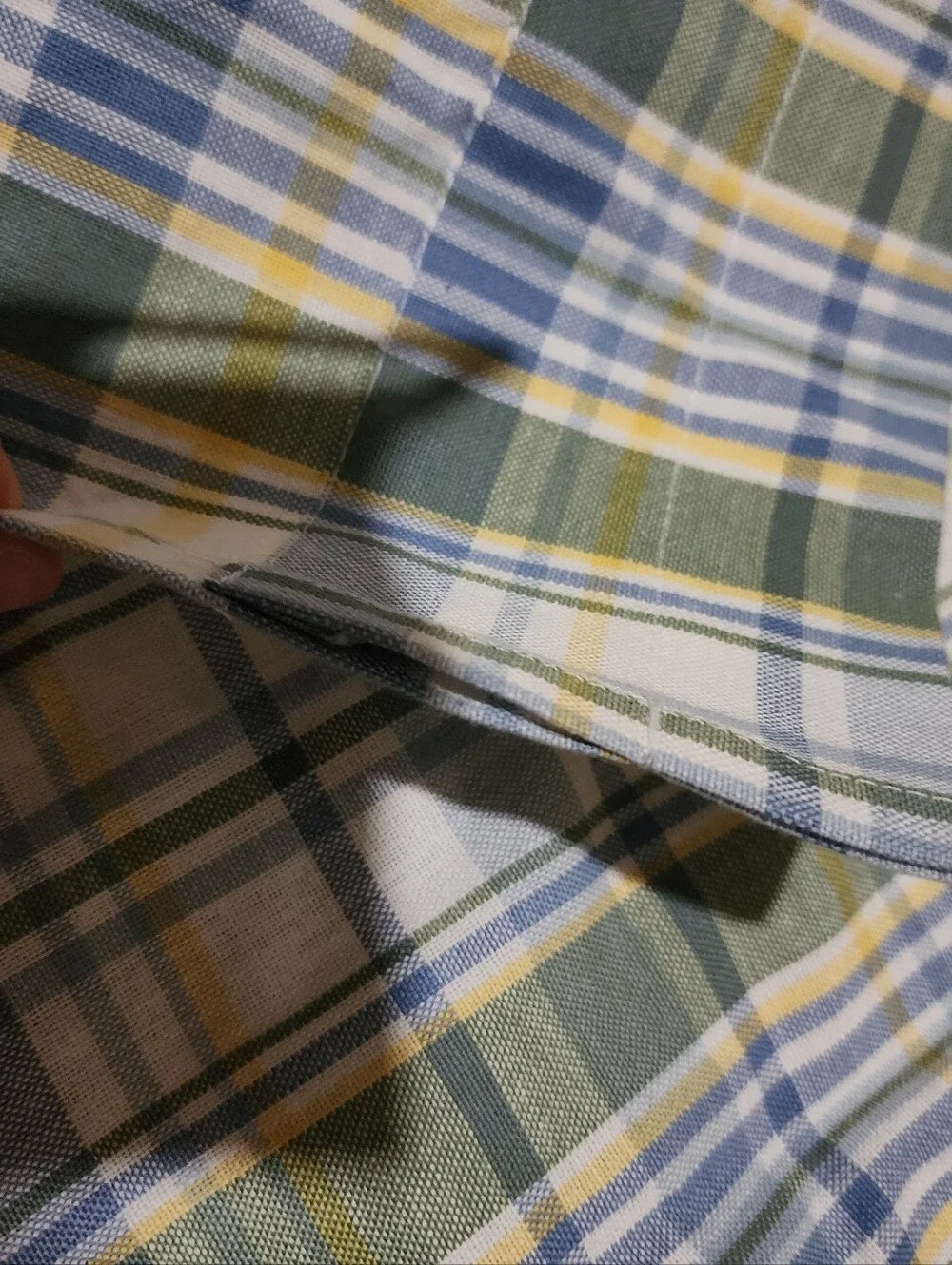 Blue, green, yellow and white plaid curtains